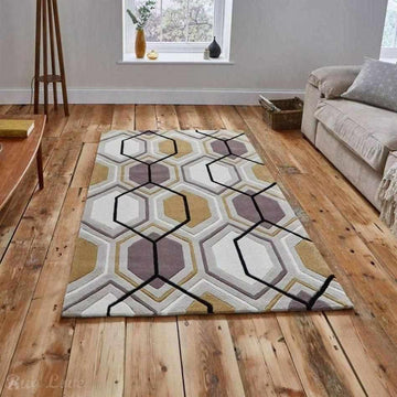 Hong Kong HK7526 Modern Geometric Hand-Tufted Soft Textured Hi-Lo Acrylic Beige/Yellow Rug-Think Rugs-Rug Love - The Most Loved Rug Store
